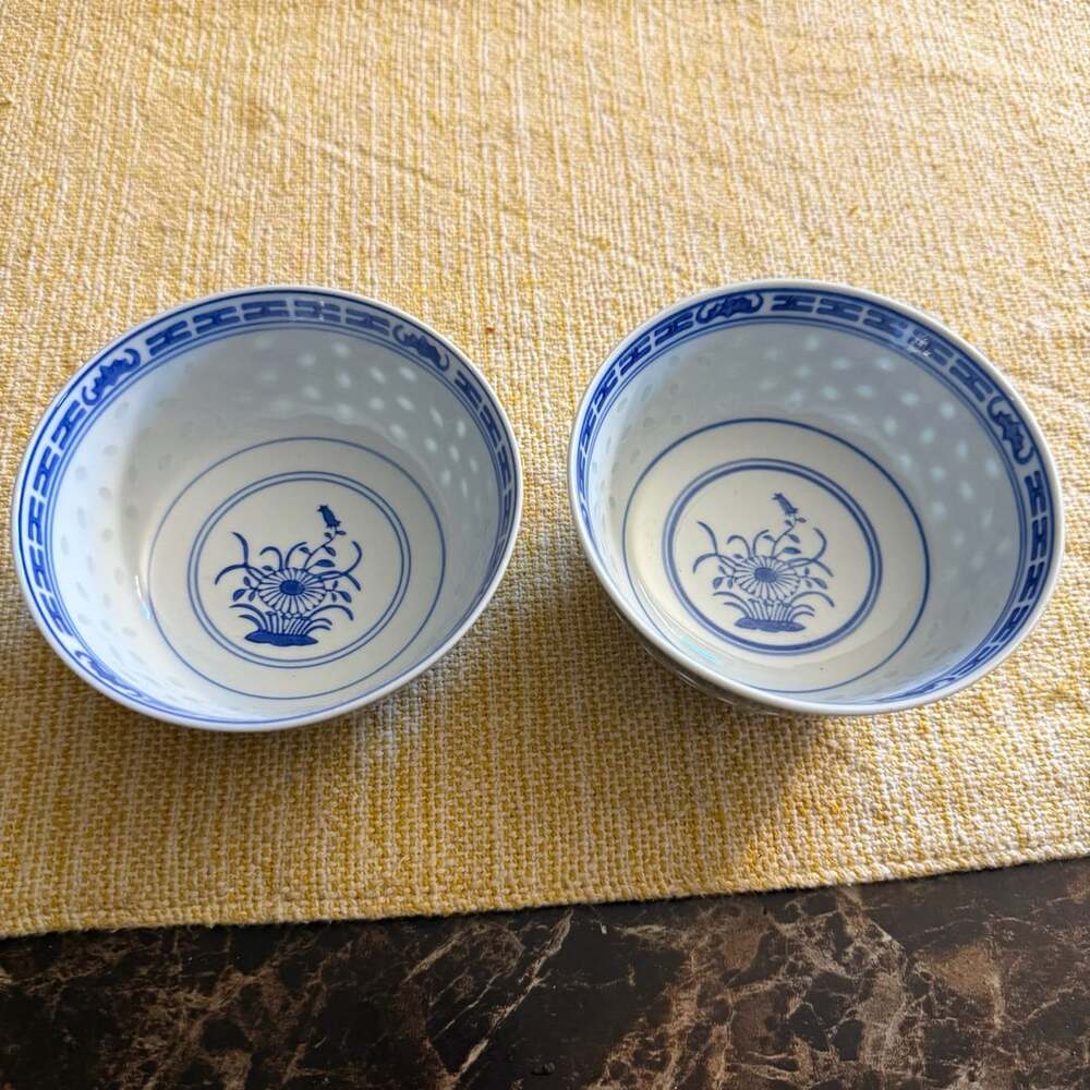 Vintage Seca Translucent Chinese Blue Rice Eye Flower 4 1/2" Rice ...,